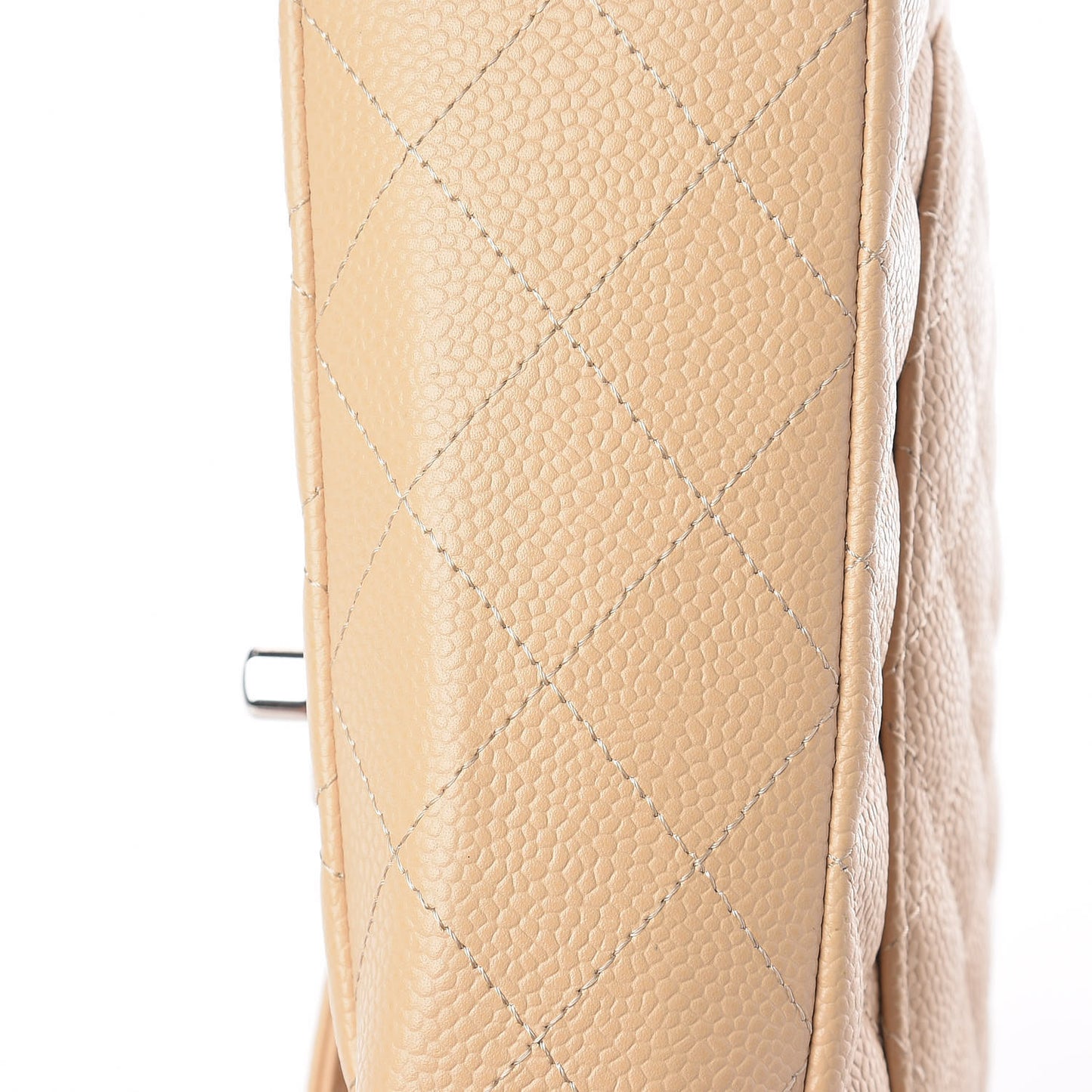 Caviar Quilted Medium Double Flap Beige