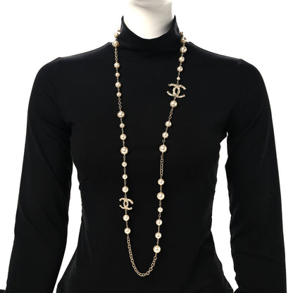 Chanel Graduated Pearl Crystal Twisted CC Long Necklace Gold 2 of 7