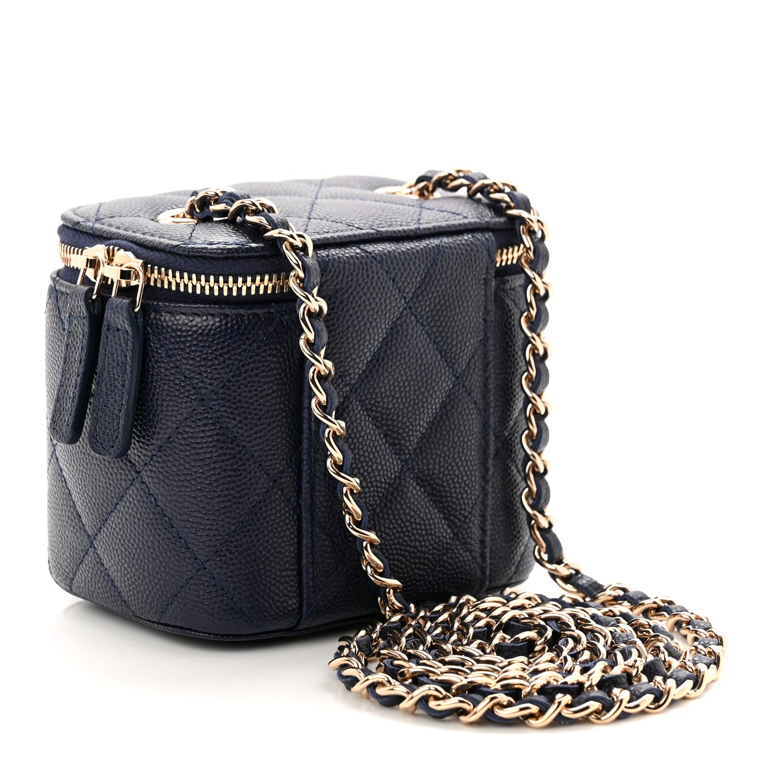 Chanel Caviar Quilted Mini Vanity Case With Chain Navy Blue 3 of 11