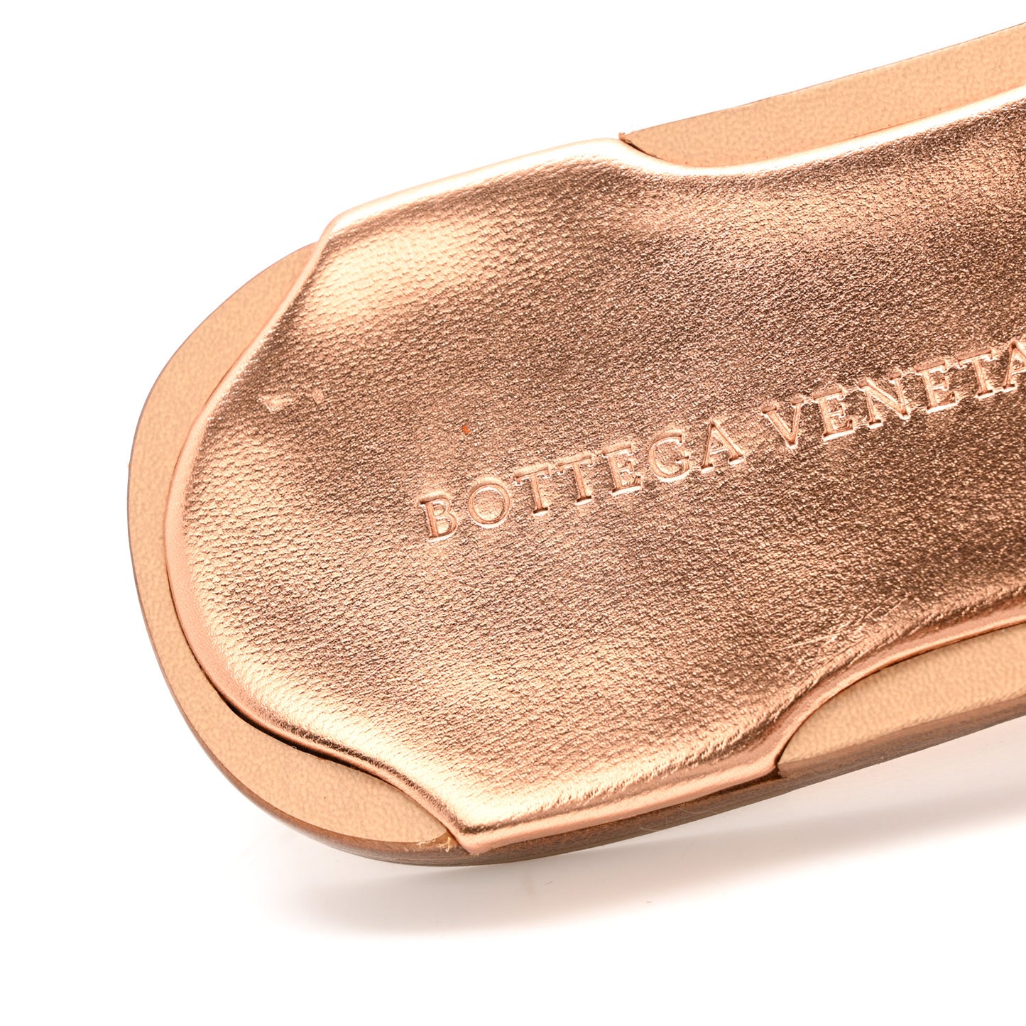 Laminated Nappa Intrecciato Squared Toe Flat Sandals 40 Gold Peach