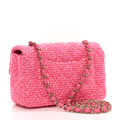 Chanel Wool Tweed Quilted Mini Rectangular Flap Dark Pink Fuchsia 3 of 8