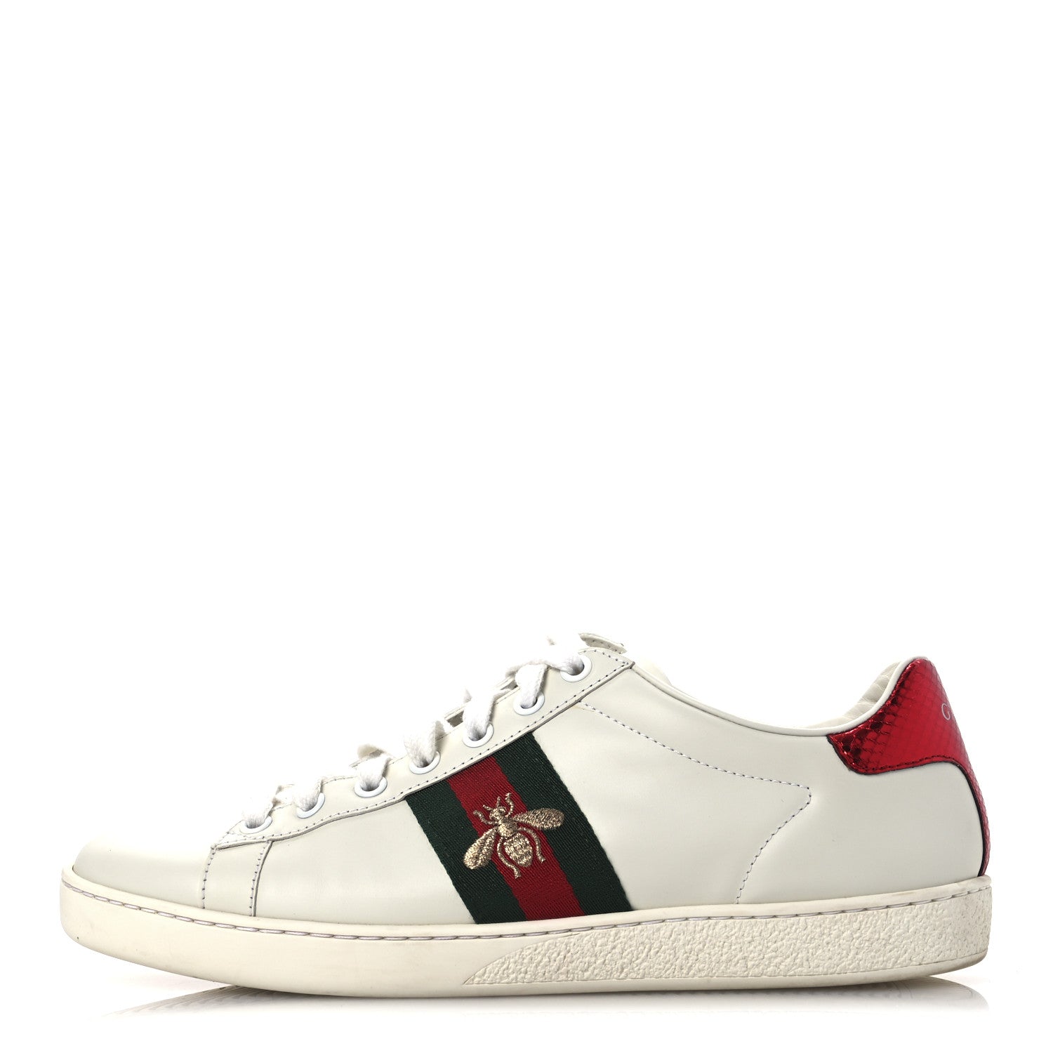 Gucci Calfskin Ayers Bee Embroidered Womens Ace Sneakers 37.5 White Green 1 of 15