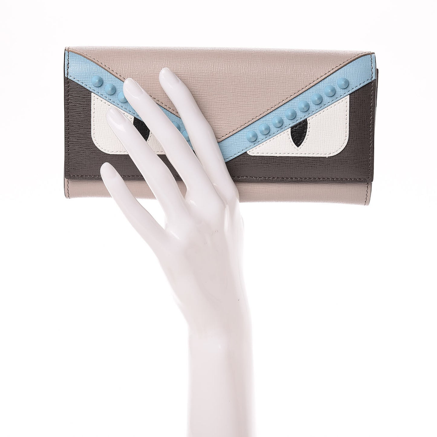 Vitello Elite Monster Eyes Studded Continental Wallet Carbone White Multicolor