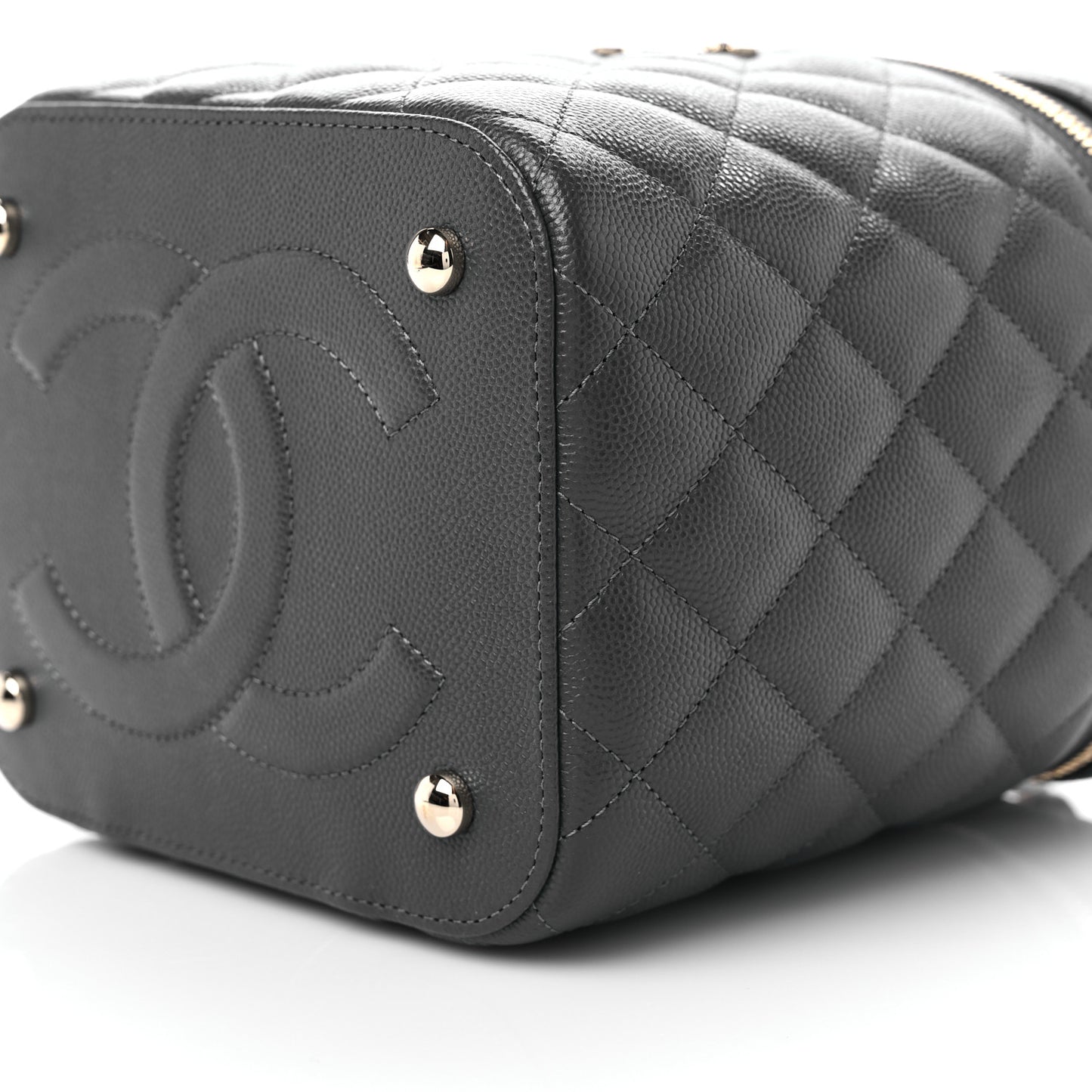 Caviar Quilted Small Top Handle Vanity Case With Chain Dark Grey