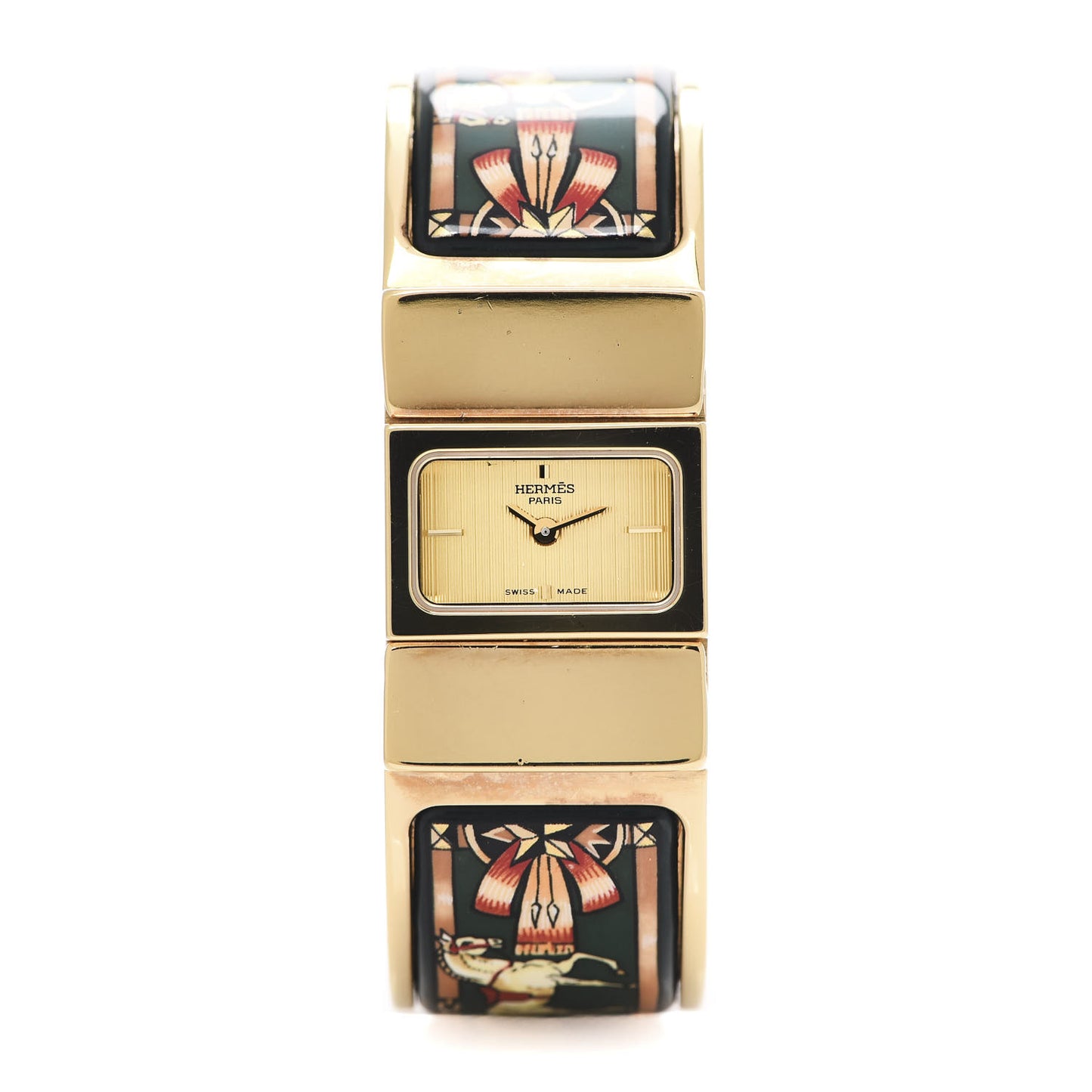 Stainless Steel Enamel 19mm Printed Horse Loquet Quartz Watch Green