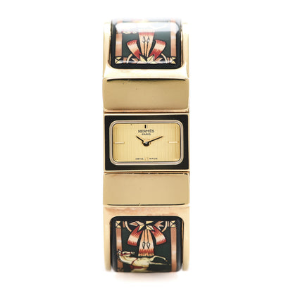 Hermes Stainless Steel Enamel 19mm Printed Horse Loquet Quartz Watch Green 1 of 9