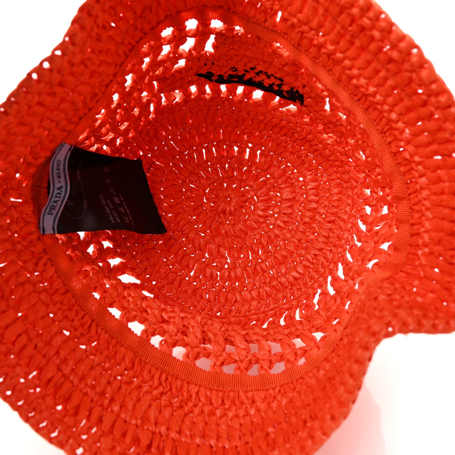 Prada Yarn Raffia Effect Crochet Logo Embroidered Womens Bucket Hat S Arancio 7 of 8