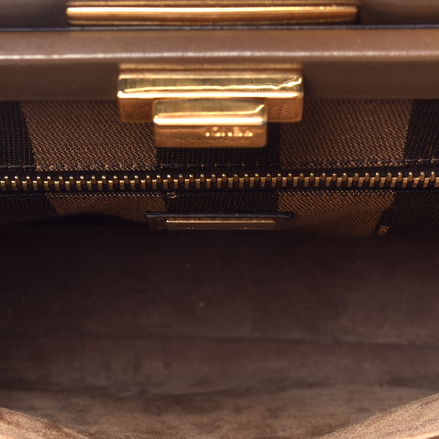 Vitello Morgan Fabric Jacquard Pequin Medium Peekaboo Iconic Satchel Foresta Tobacco Black