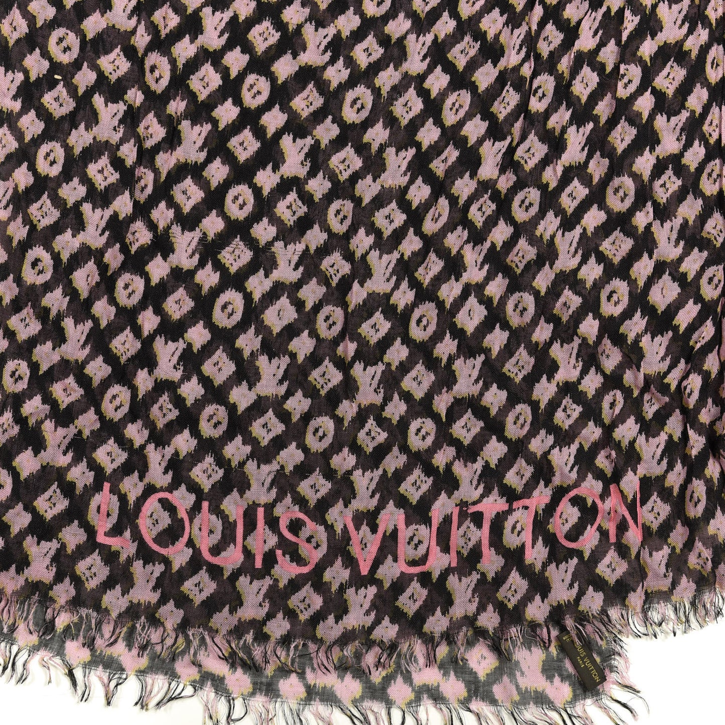 Silk Cashmere Monogram Ikat Stole Black