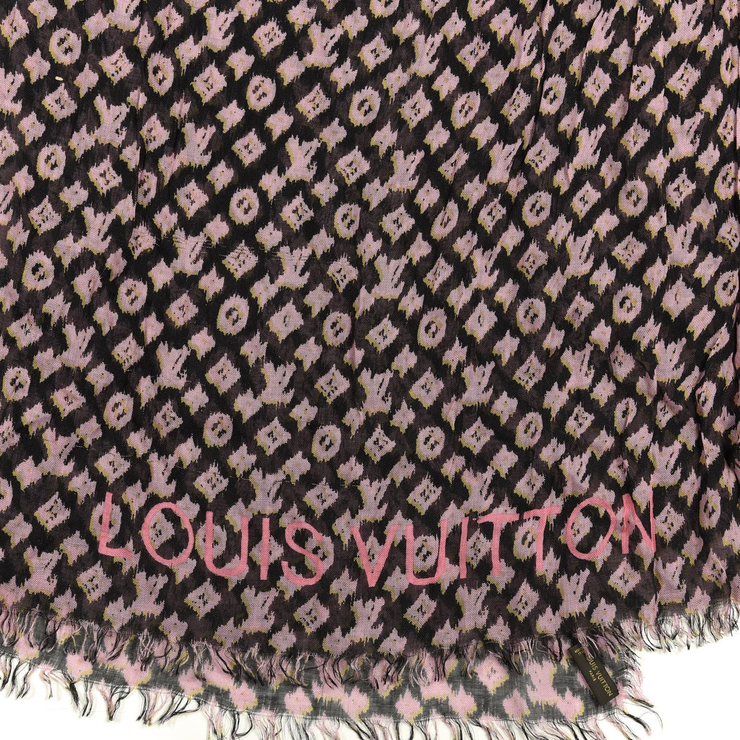 Louis Vuitton Silk Cashmere Monogram Ikat Stole Black 2 of 3