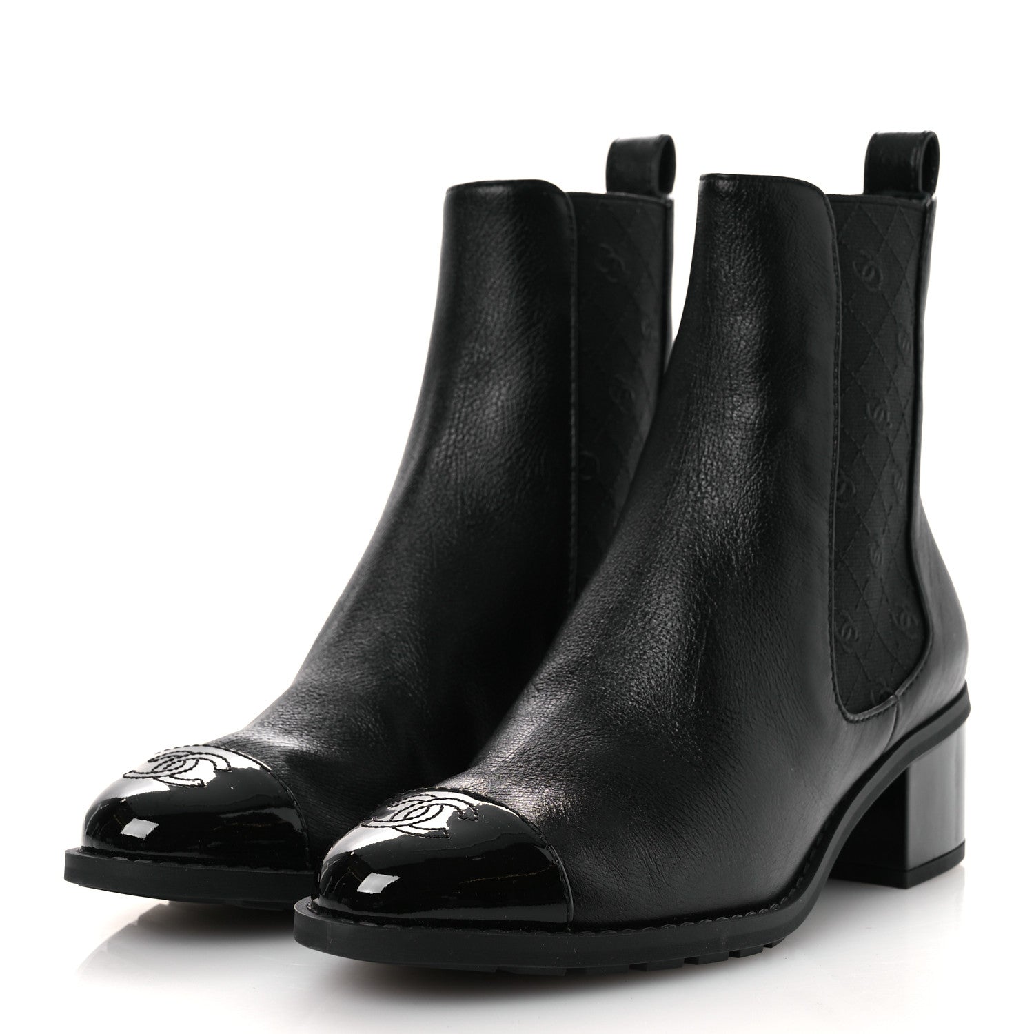 Chanel Shiny Grained Calfskin Patent Cap Toe Interlocking CC Short