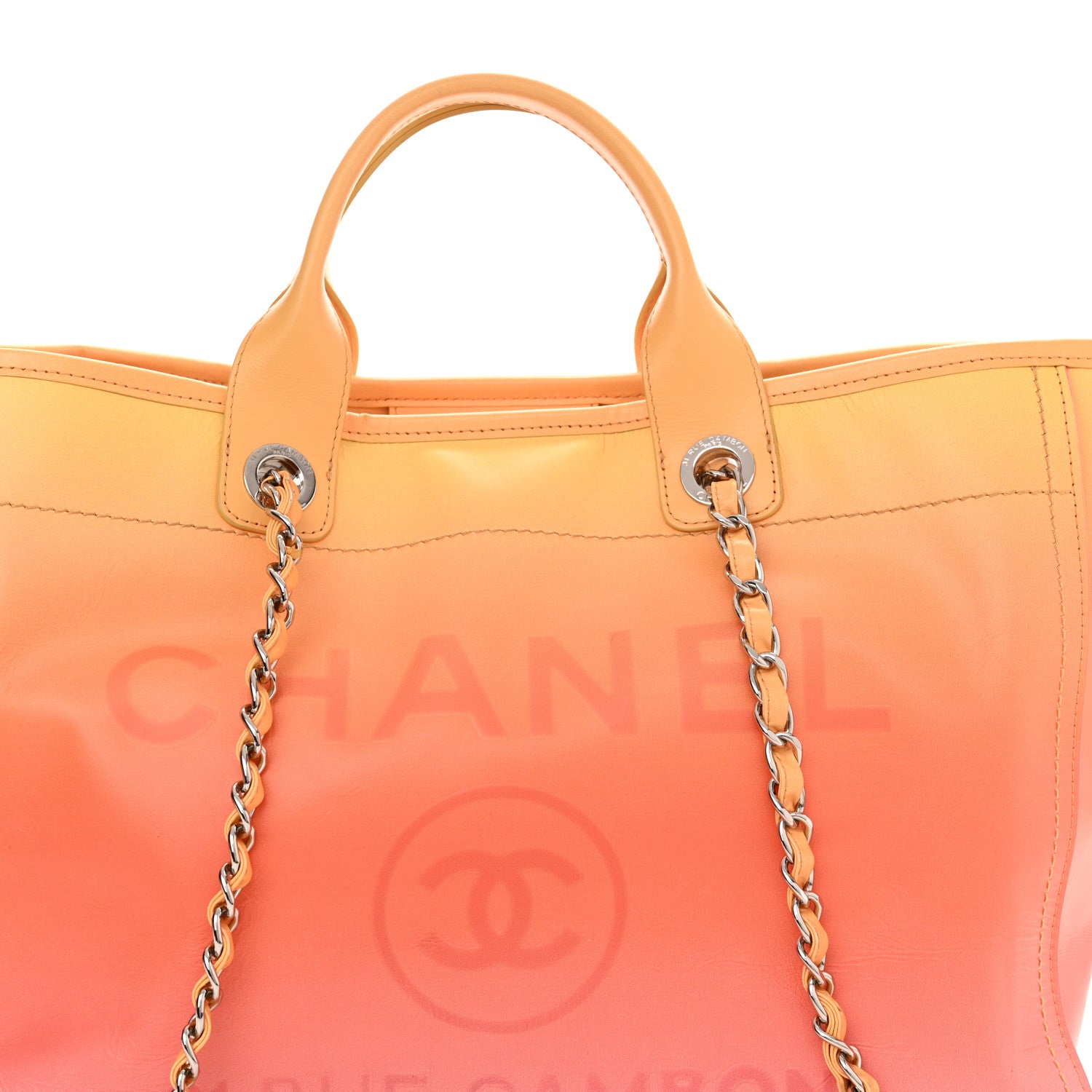 Chanel Shaded Calfskin Medium Deauville Tote Orange Coral Pink 9 of 22