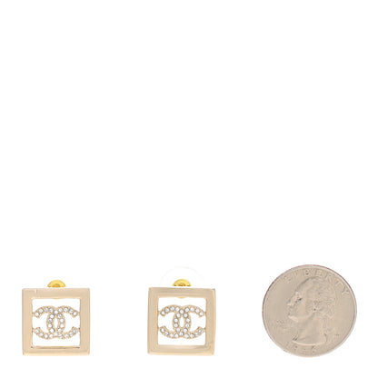 Chanel Metal Crystal Square CC Earrings Gold 2 of 5