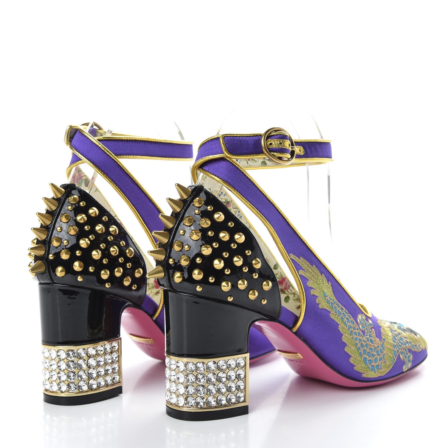 Gucci Satin Embroidered Dragon Caspar Pumps 37 Purple Oro Vecchio Black 4 of 12