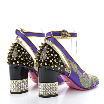 Gucci Satin Embroidered Dragon Caspar Pumps 37 Purple Oro Vecchio Black 4 of 12