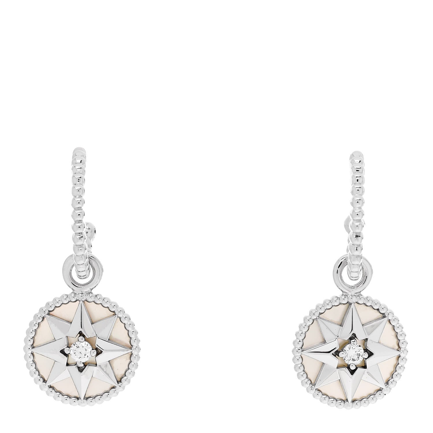 Christian Dior 18K White Gold Diamond Mother of Pearl Rose Des Vents Drop Earrings 1 of 5