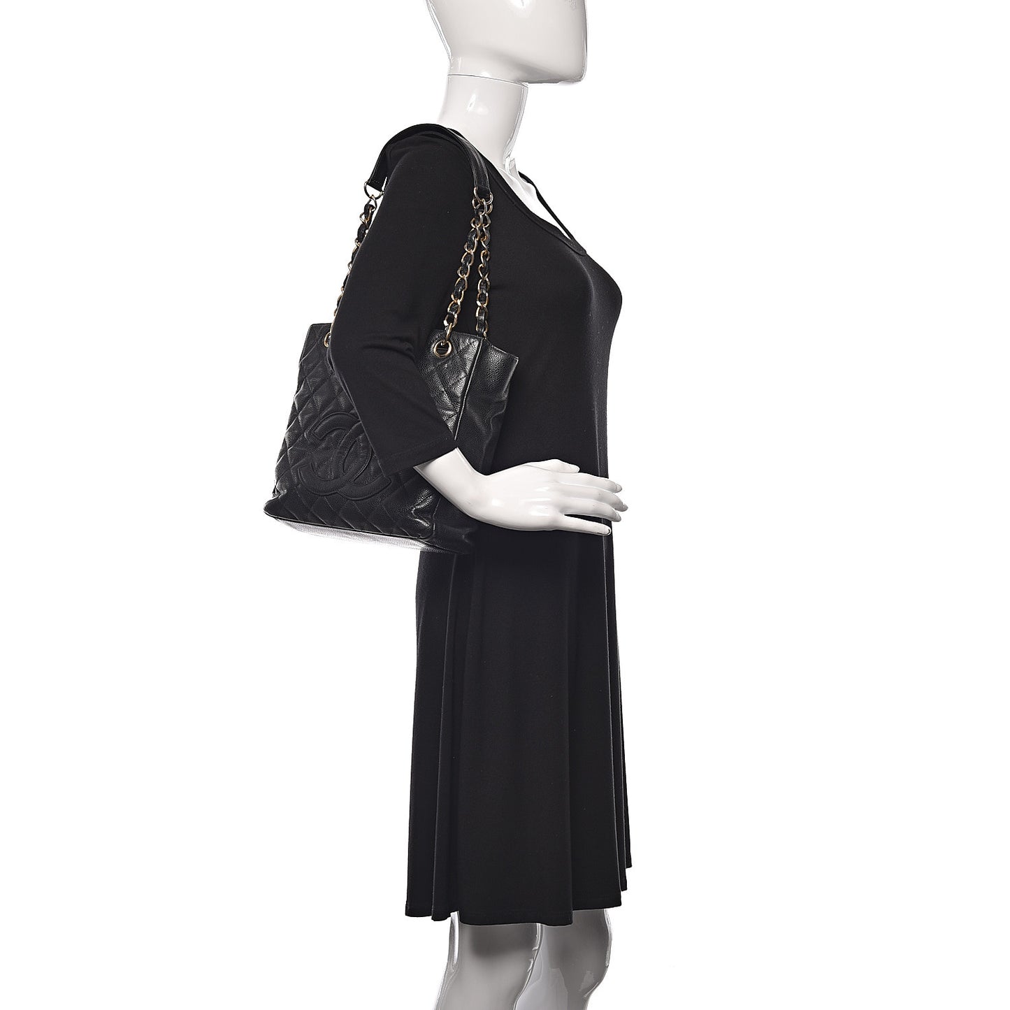 Caviar Quilted Petit Shopping Tote PST Black