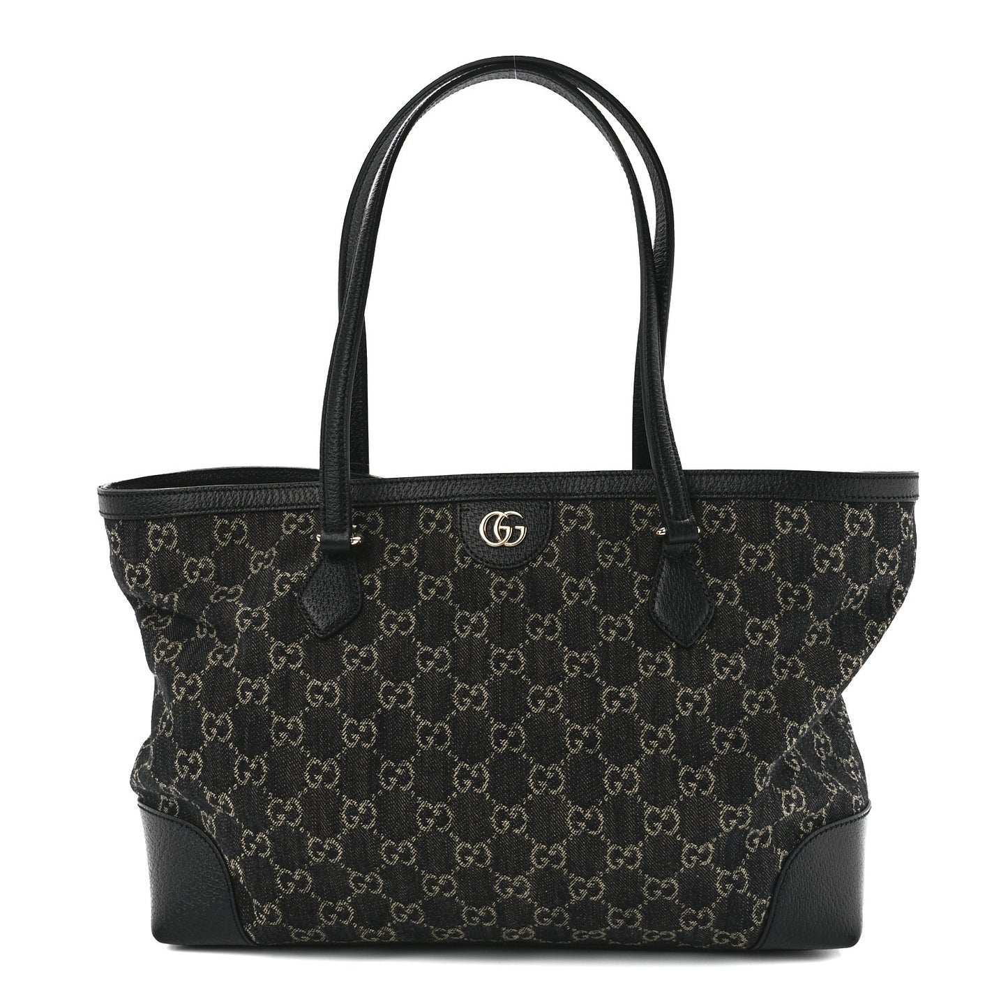 Jacquard Black Denim GG Monogram Medium Ophidia Shopping Tote Black Ivory