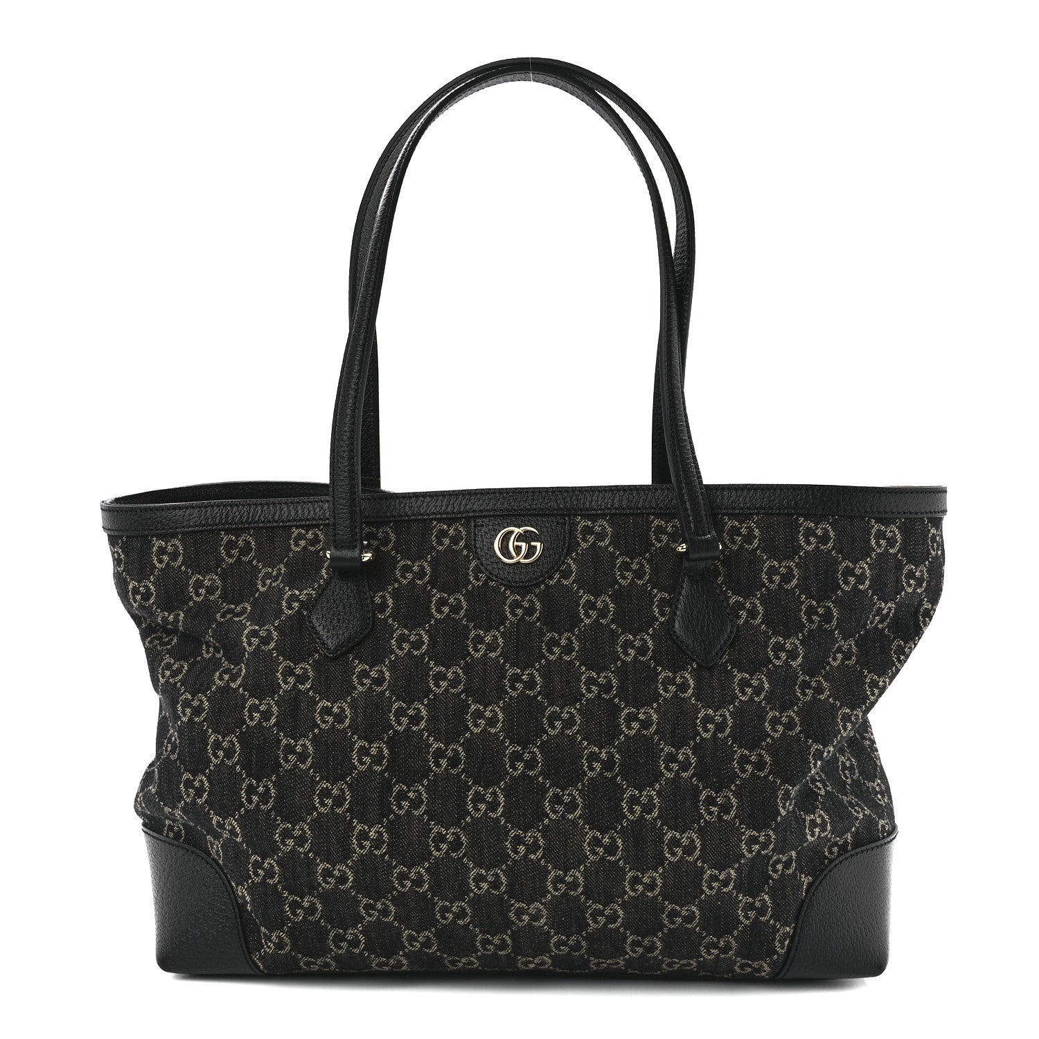 Gucci Jacquard Black Denim GG Monogram Medium Ophidia Shopping Tote Black Ivory 1 of 10