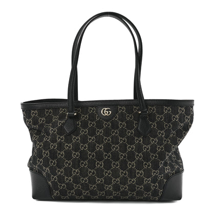 Gucci Jacquard Black Denim GG Monogram Medium Ophidia Shopping Tote Black Ivory 1 of 10