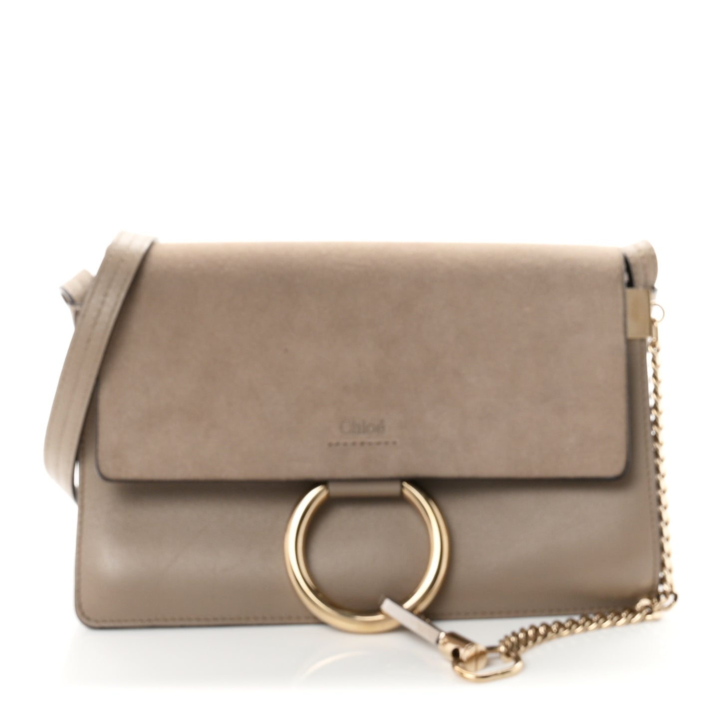 Suede Calfskin Small Faye Shoulder Bag Motty Grey