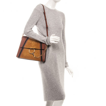 Chloe Suede Calfskin Patchwork Medium Faye Shoulder Bag Tobacco 2 of 9