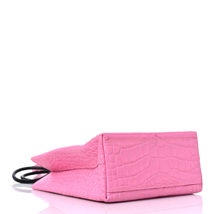 Balenciaga Shiny Calfskin Logo Crocodile Embossed North South Shopper Tote XXS Rose Black 4 of 17