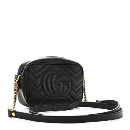 Gucci Calfskin Matelasse Mini GG Marmont Chain Shoulder Bag Black 3 of 11