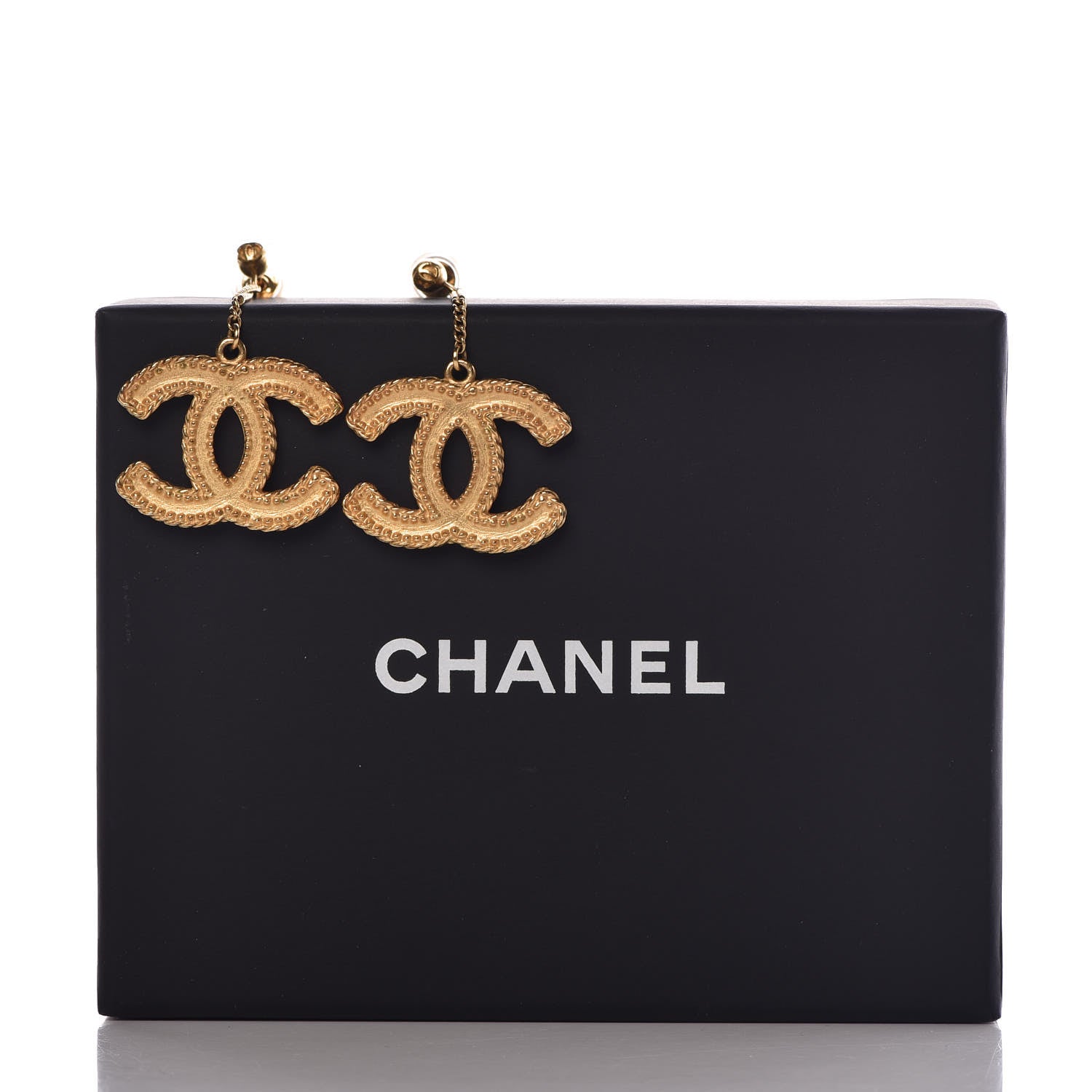 Chanel CC Drop Earrings Matte Gold 5 of 5
