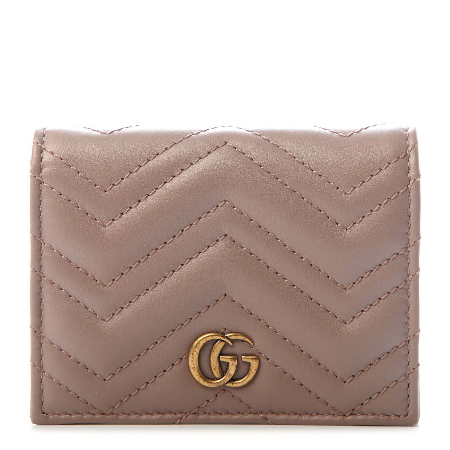 Gucci Calfskin Matelasse GG Marmont Card Case Wallet Porcelain Rose 1 of 6