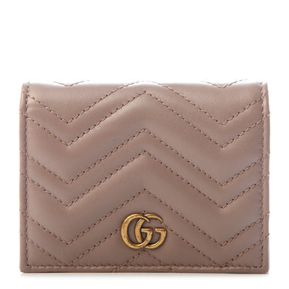 Gucci Calfskin Matelasse GG Marmont Card Case Wallet Porcelain Rose 1 of 6