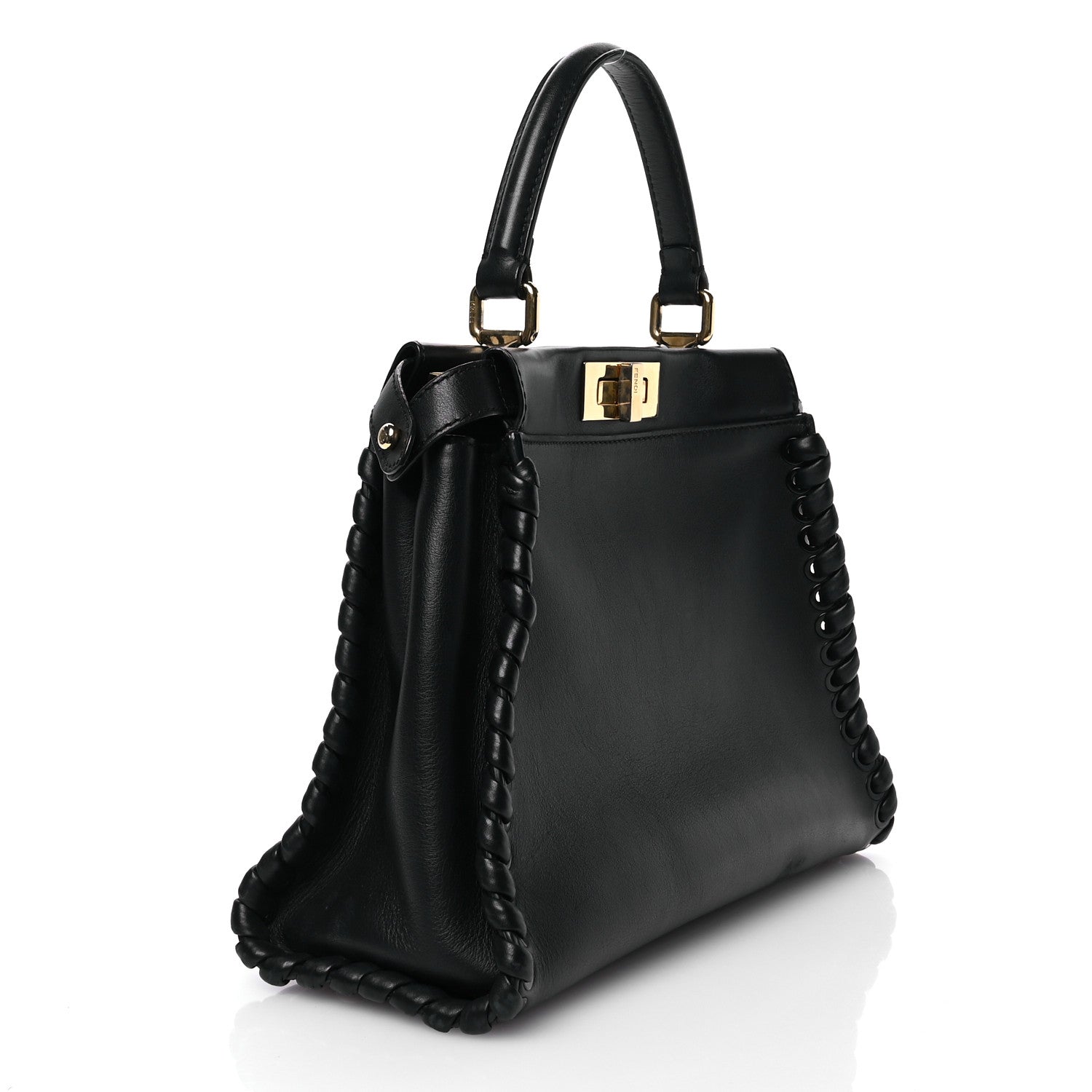 Fendi Vitello Seta Lace Up Medium Peekaboo Iconic Satchel Black 3 of 12
