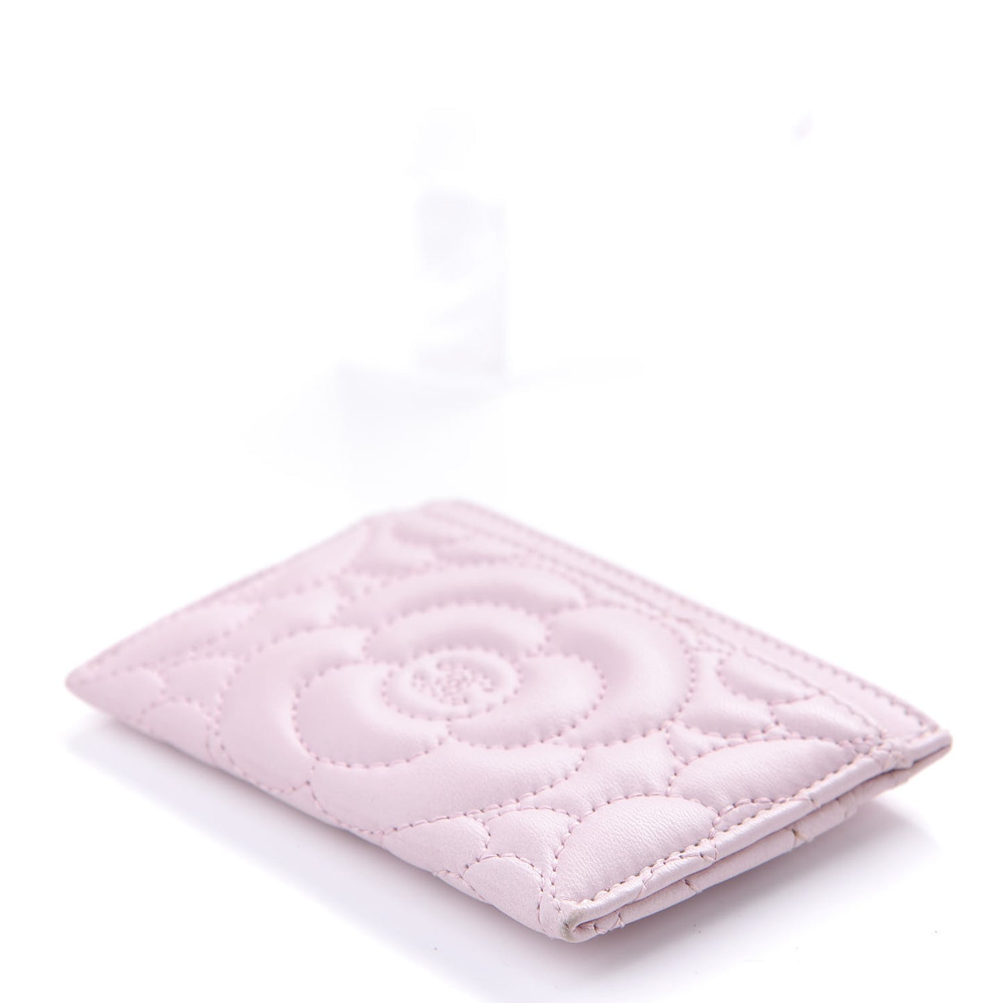 Lambskin Camellia Embossed Card Holder Pink