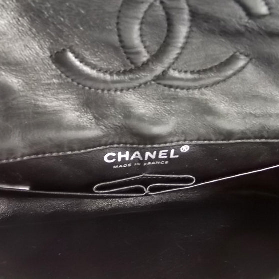 Chanel Canvas Sequin Stripe Medium Double Flap Black White 9 of 9