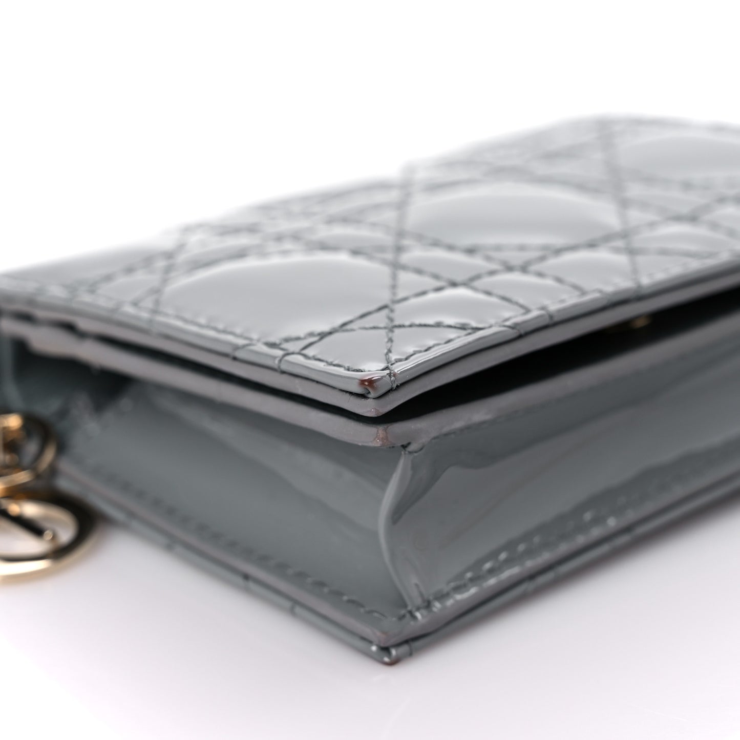 Patent Cannage Mini Lady Dior Wallet Grey