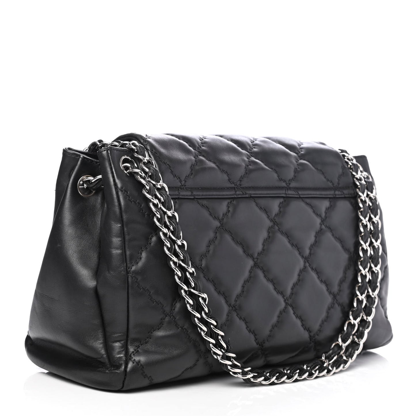 Calfskin Double Stitch Large Hamptons Flap Bag Black