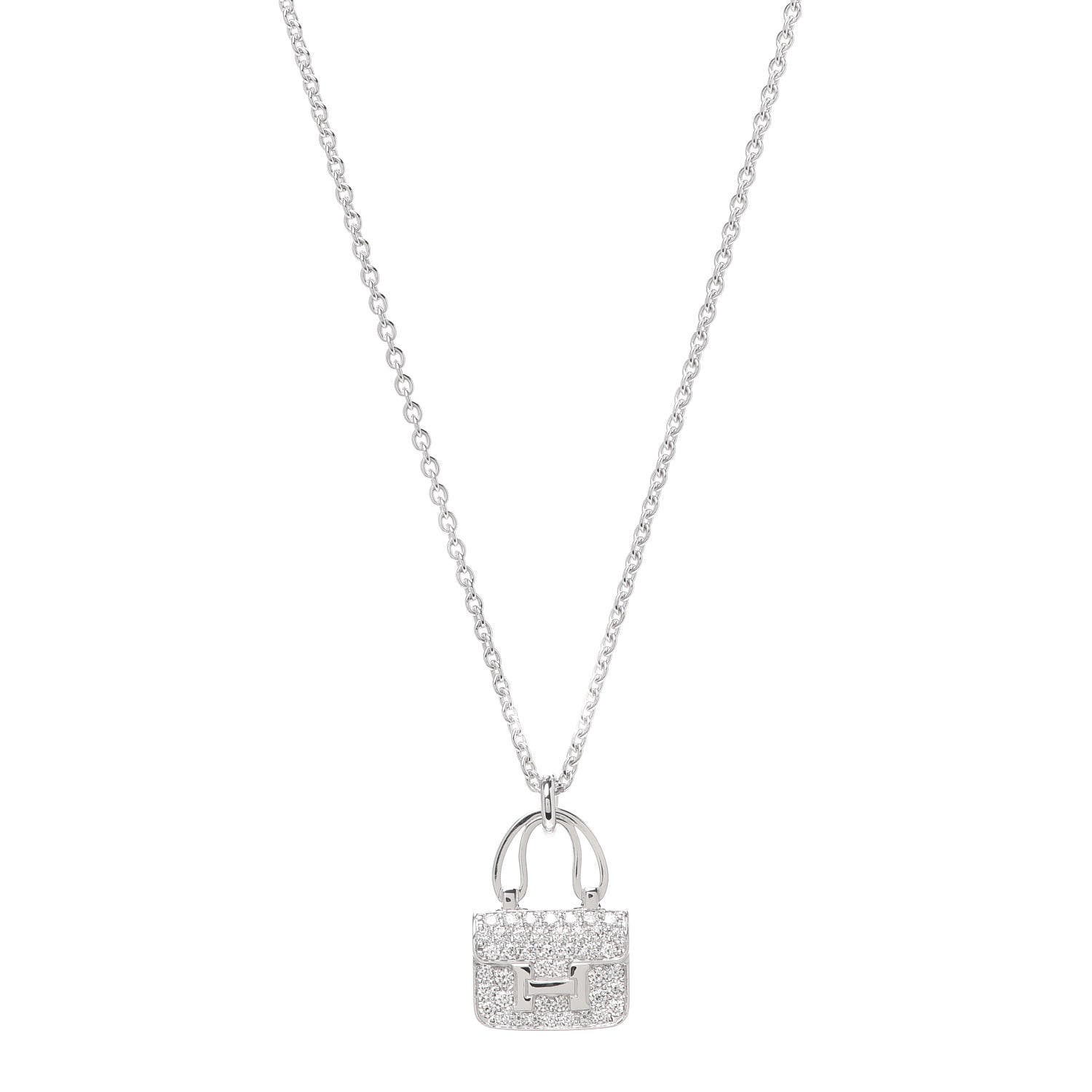 Hermes 18K White Gold Diamond Constance Amulettes Pendant Necklace 1 of 7