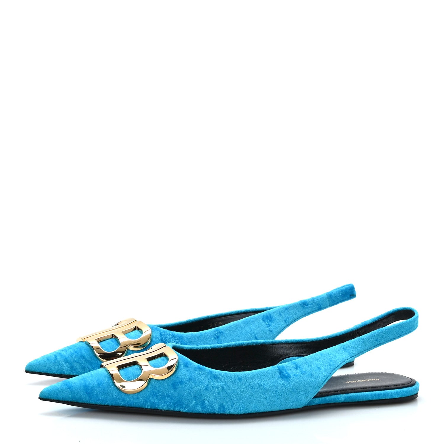 Balenciaga Crushed Velvet BB Knife Pointy Toe Slingback Flats 37.5 Turquoise 3 of 8