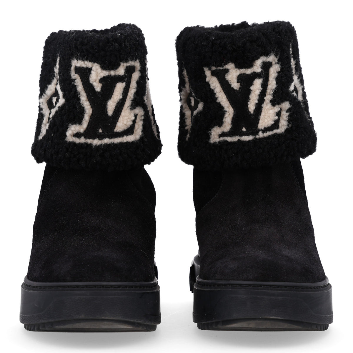 Suede Calfskin Shearling Snowdrop Flat Ankle Boot 36 Black