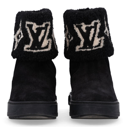 Louis Vuitton Suede Calfskin Shearling Snowdrop Flat Ankle Boot 36 Black 3 of 10
