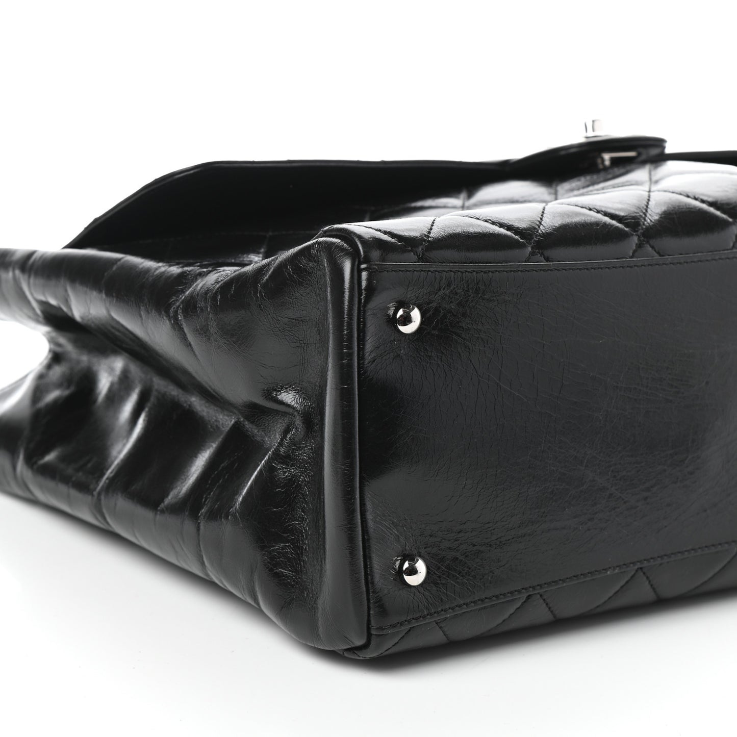 Glazed Calfskin Quilted Large CC Delivery Tote Black
