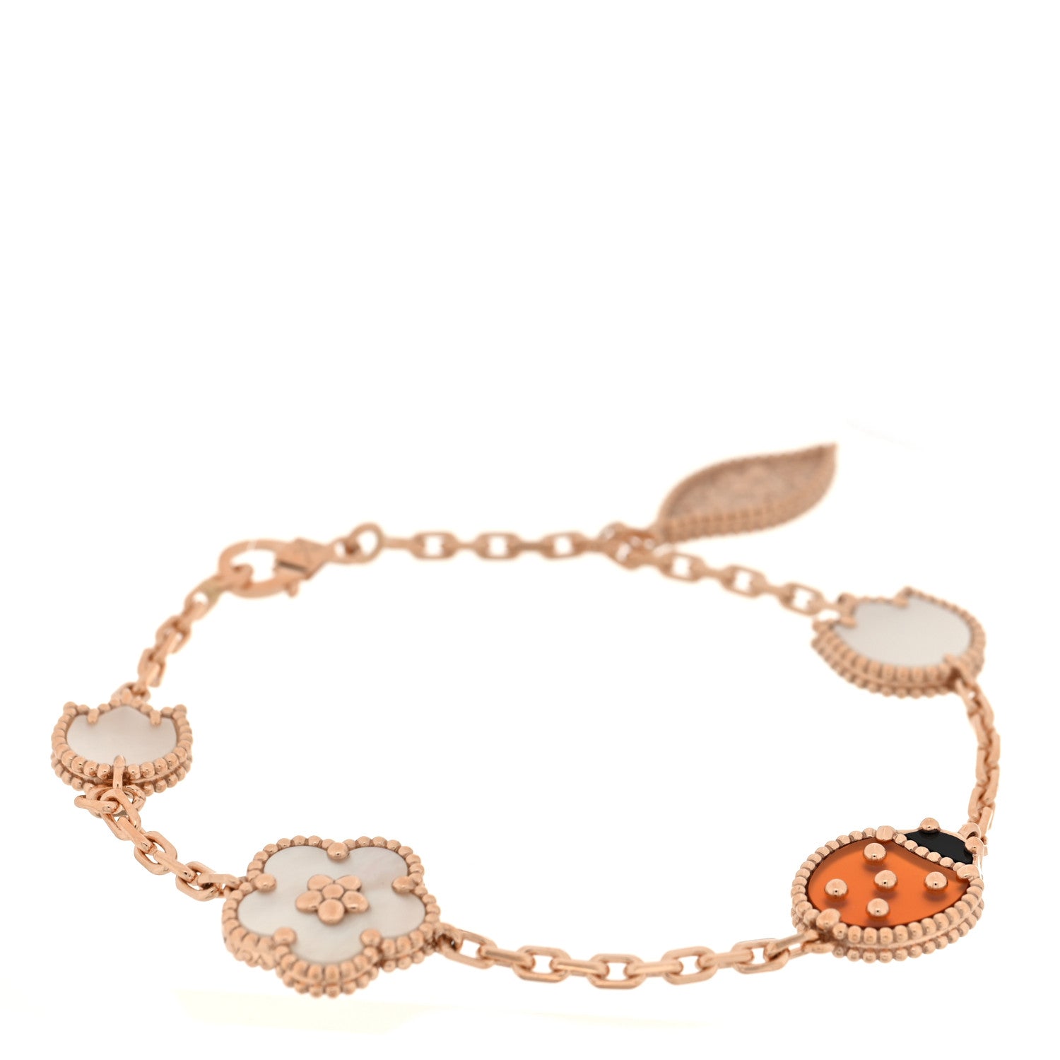 Van Cleef & Arpels 18K Rose Gold Carnelian Mother of Pearl Onyx 5 Motifs Lucky Spring Bracelet 1 of 4