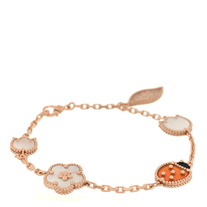 Van Cleef & Arpels 18K Rose Gold Carnelian Mother of Pearl Onyx 5 Motifs Lucky Spring Bracelet 1 of 4