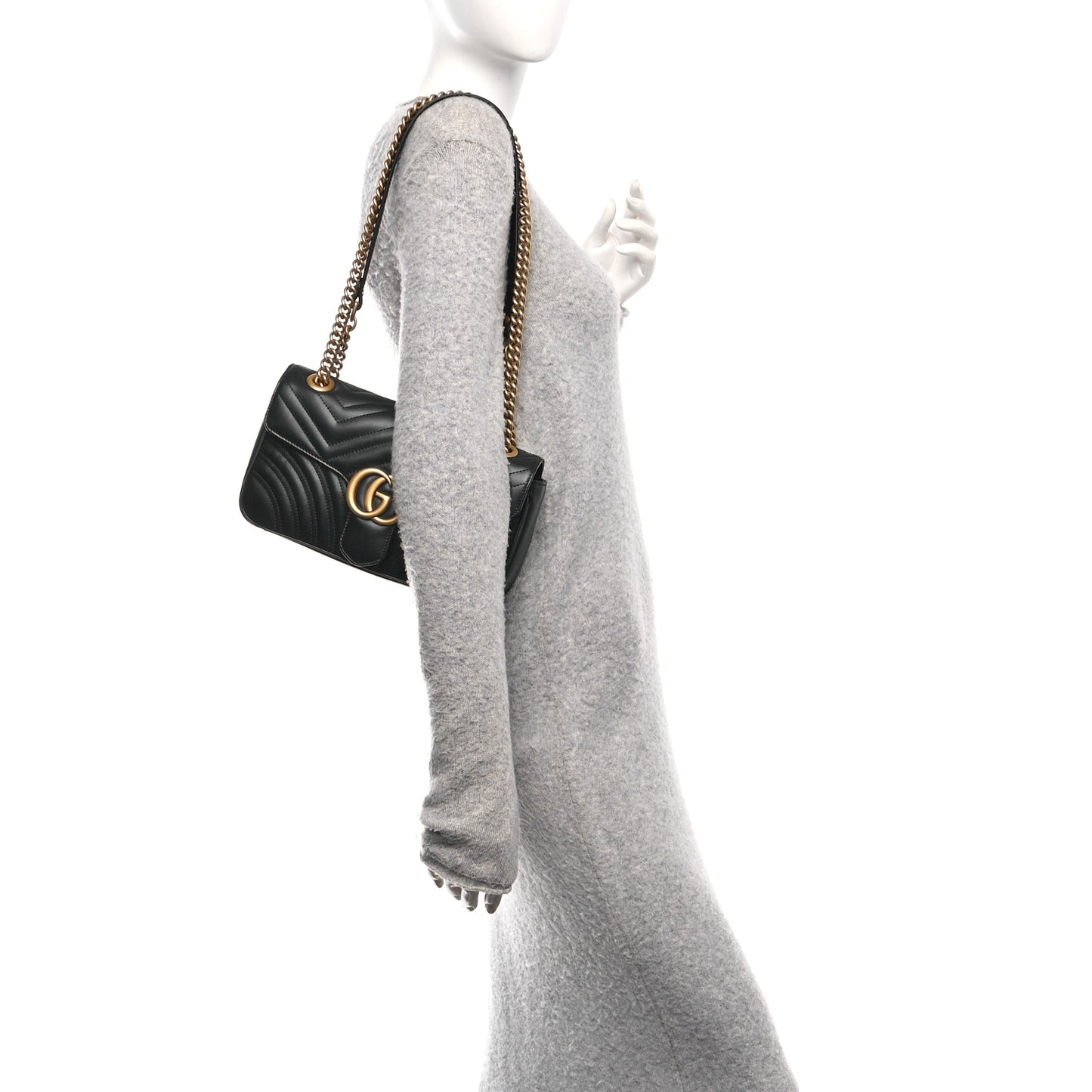 Calfskin Matelasse Small GG Marmont Shoulder Bag Black