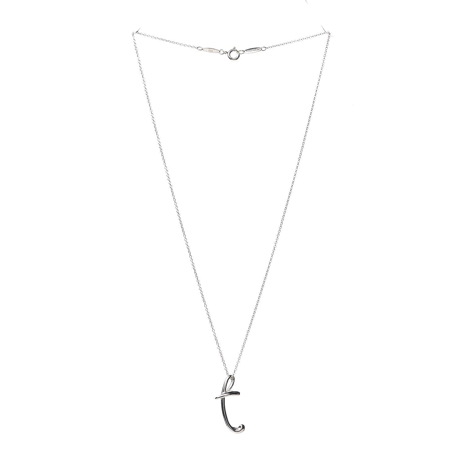 Tiffany Sterling Silver Elsa Peretti Letter "T" Pendant Necklace 3 of 9