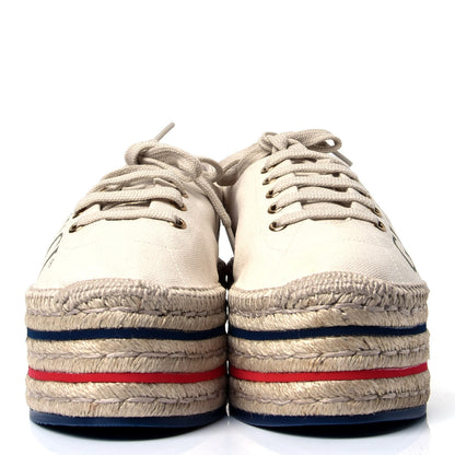 Gucci Canvas Logo Lace-Up Platform Espadrilles 40.5 Greggio Grege 2 of 6