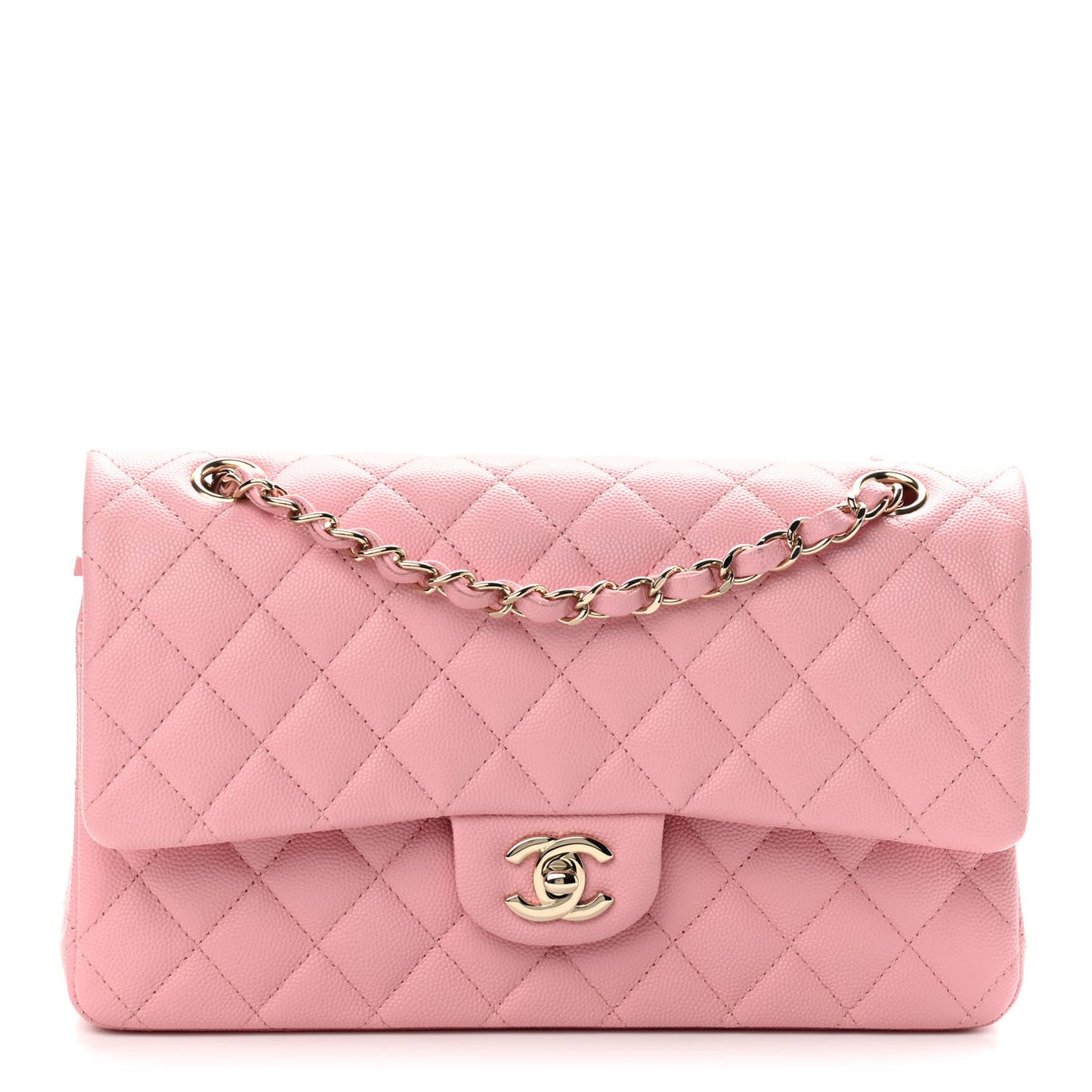 Caviar Quilted Medium Double Flap Pink