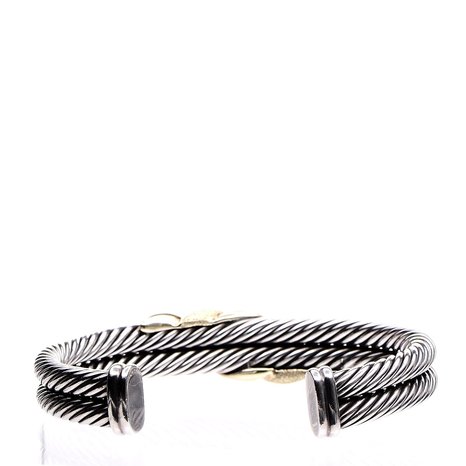 David Yurman Sterling Silver 14K Yellow Gold Double Cable Cuff 3 of 6