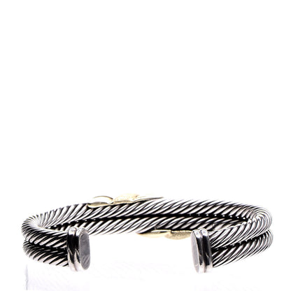 David Yurman Sterling Silver 14K Yellow Gold Double Cable Cuff 3 of 6