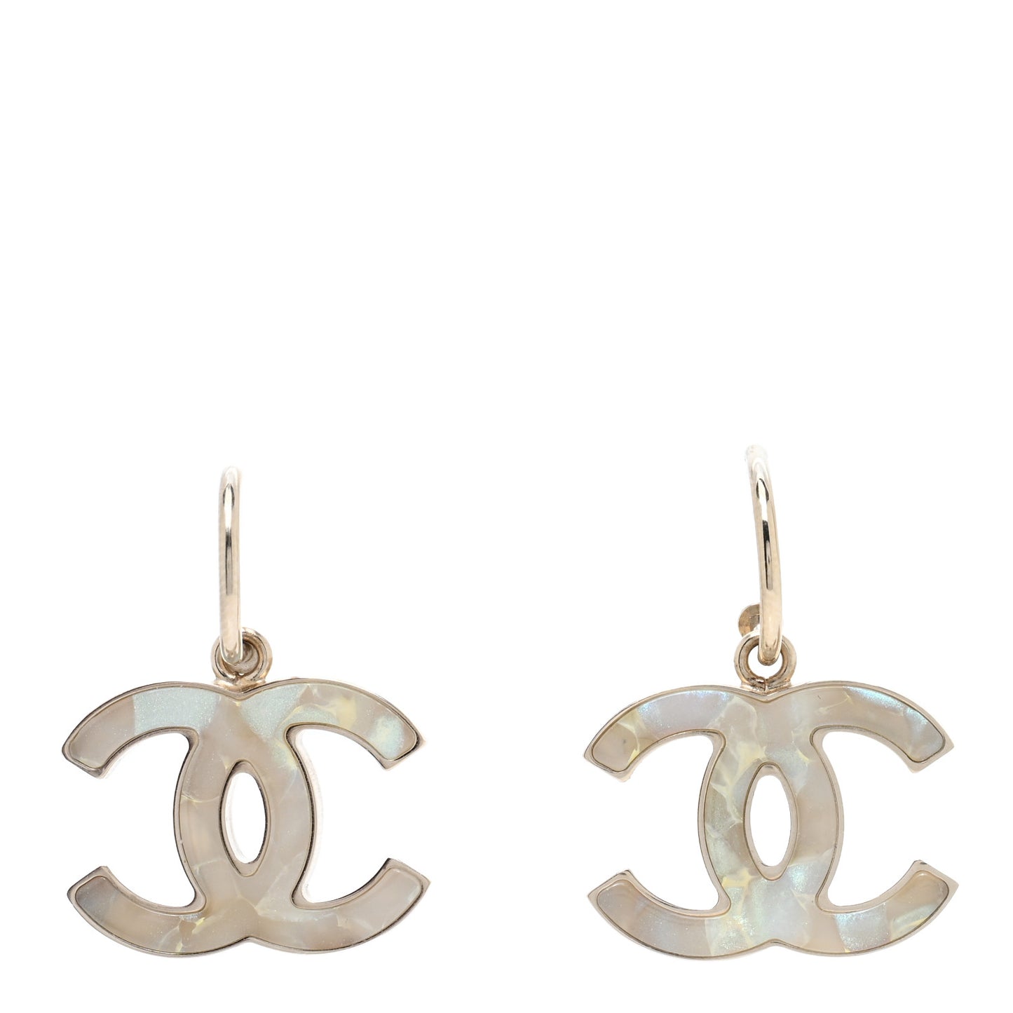 Pearlized Enamel CC Dangle Earrings Gold